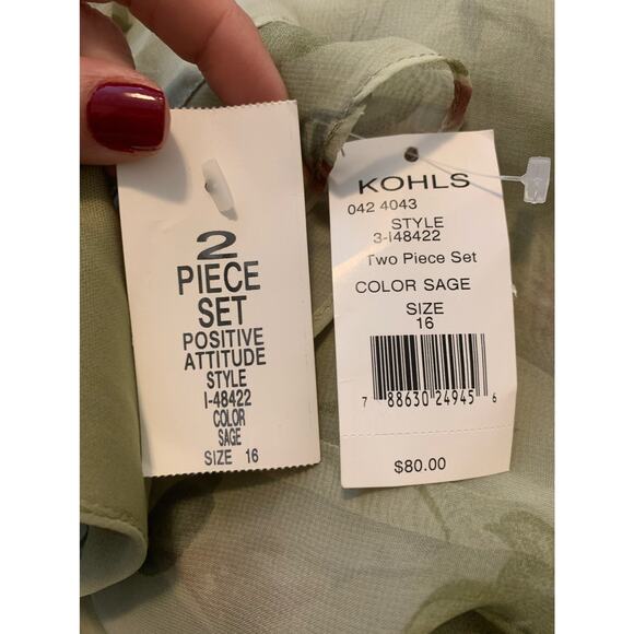 Positive Attitude vintage green floral maxi dress and blouse set size 16 - Picture 5 of 15